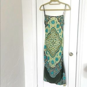 PLENTY green floral open back slip dress Sz M